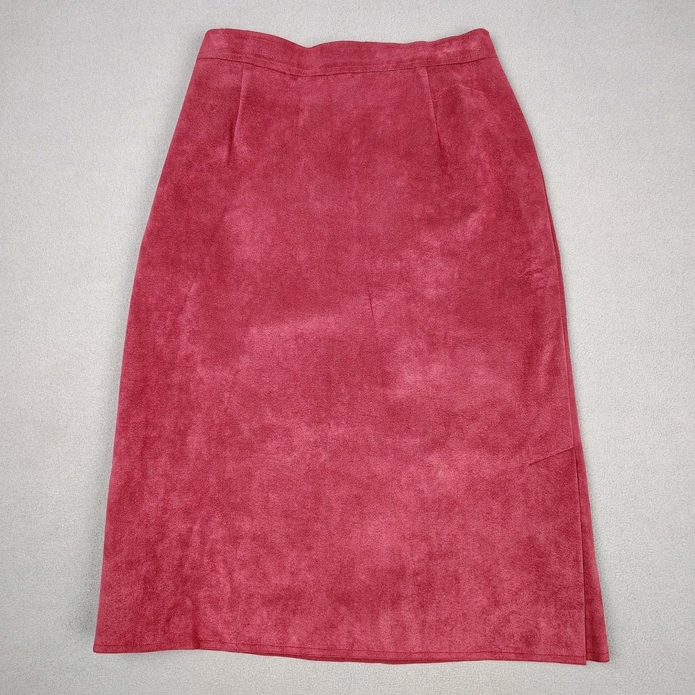 Vintage Faux Suede Leather Skirt Women Small 4 Merlot Red Boho Cowgirl USA 80s